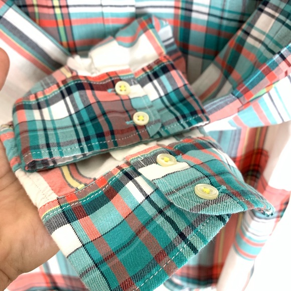 Talbots Turquoise Plaid Button Up Blouse Petite - Picture 4 of 7